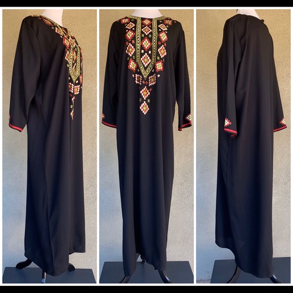 Vintage Caftan Abaya Black Embroidery size Large - Picture 3 of 8